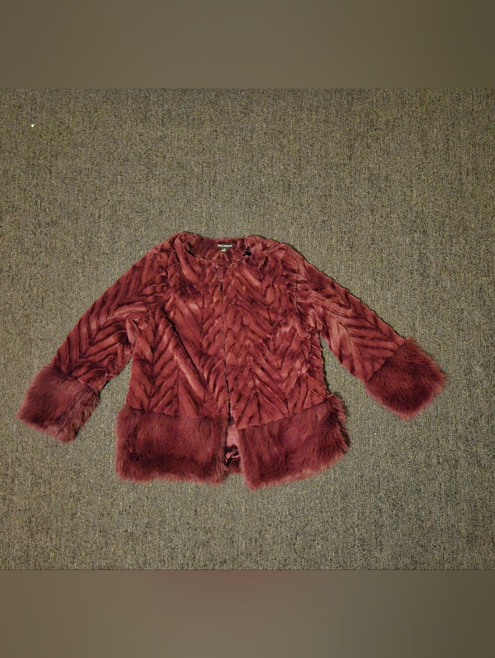 Nina Leonard Long Sleeve Faux Fur Chevron Bolero Jacket